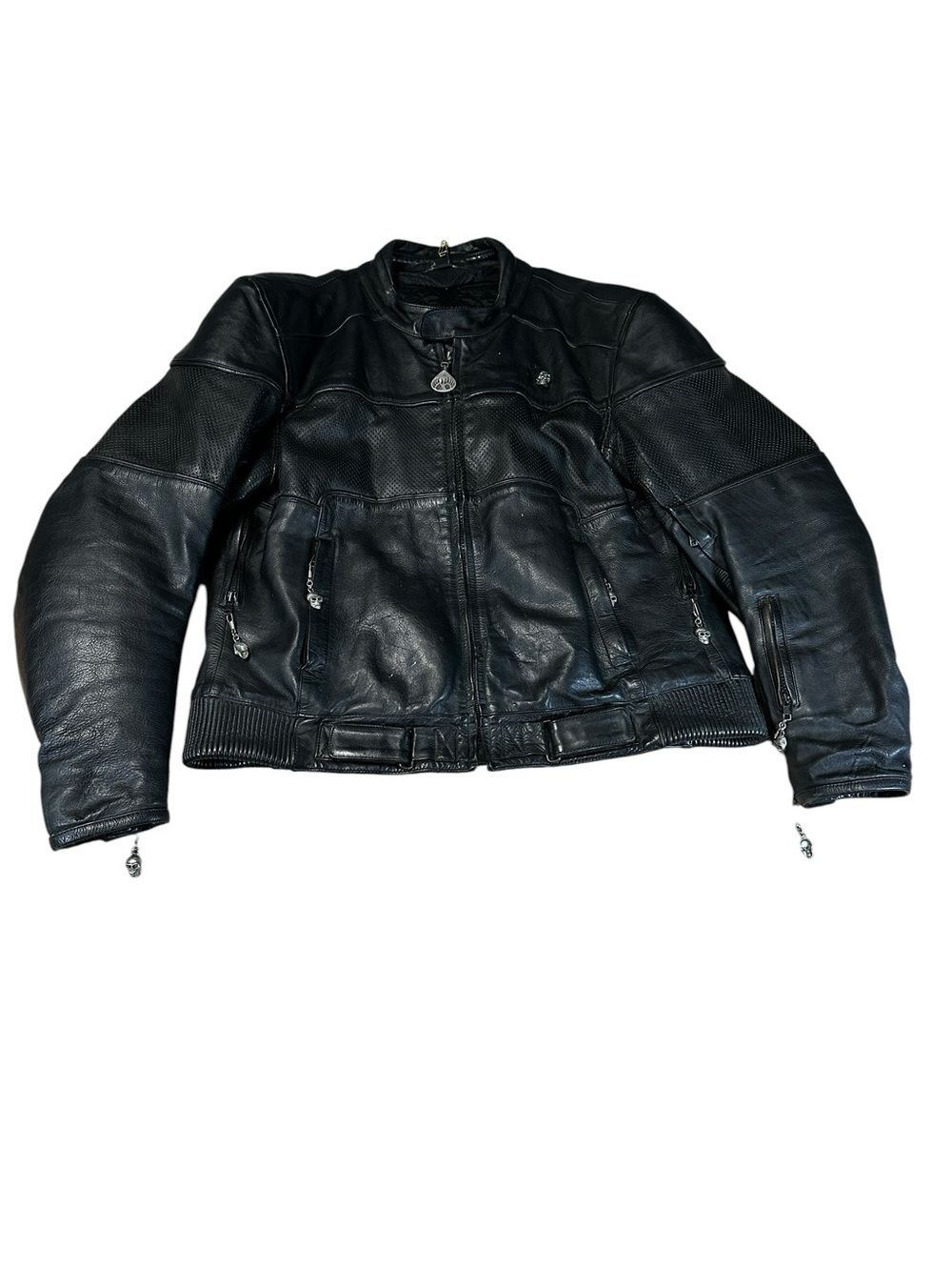 VTG Y2K Chrome Gear Leather Motorcycle Jacket Mens XXL Black Thinsulate Biker